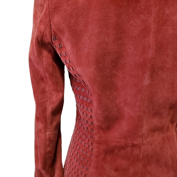 Vakko V2 Vintage Burgundy Red Suede Leather Jacket Size 8 - Picture 8 of 8